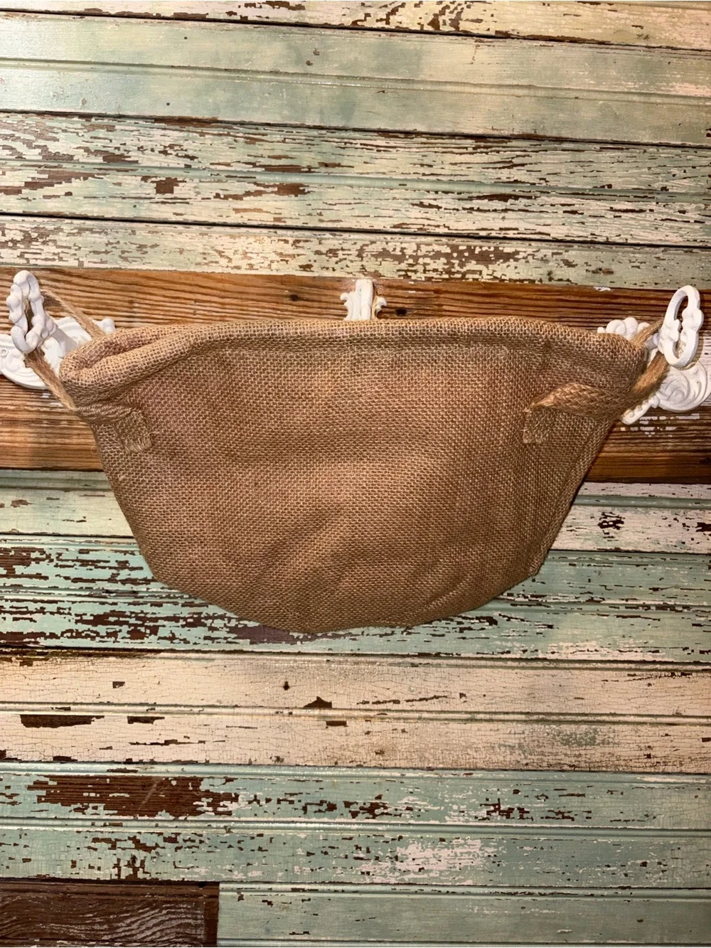 Burlap Hanging Storage Bag with Pink Bunny Accent